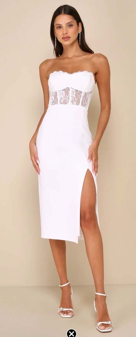 Exquisitely Sultry White Lace Strapless Bustier Midi Dress Size S new w/o tags!